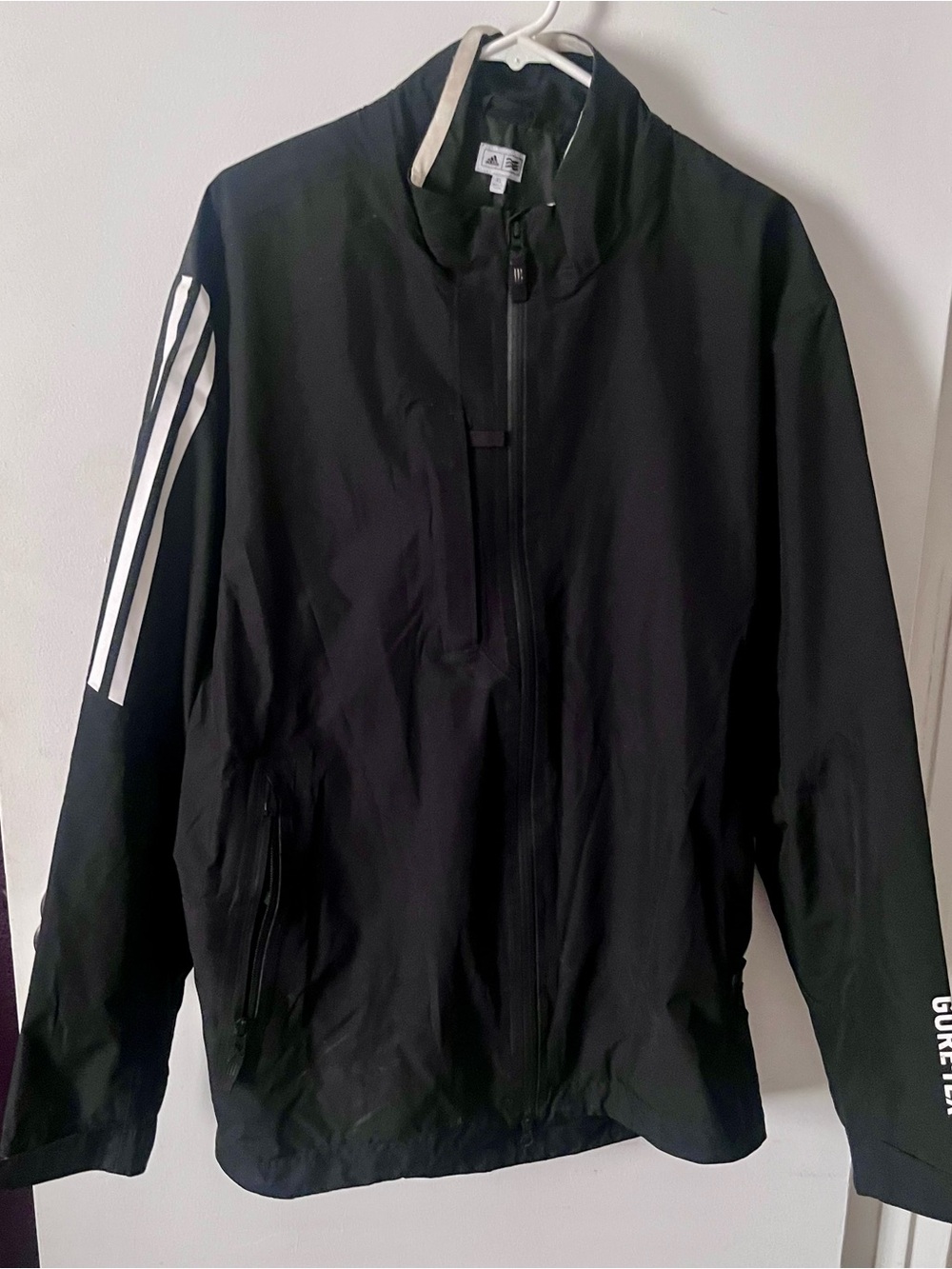 adidas Black Performance Jacket with White Sleeve Stripes